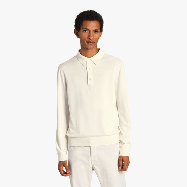 Wool Polo With Leather Detail, COTTON WHITE, hi-res 2