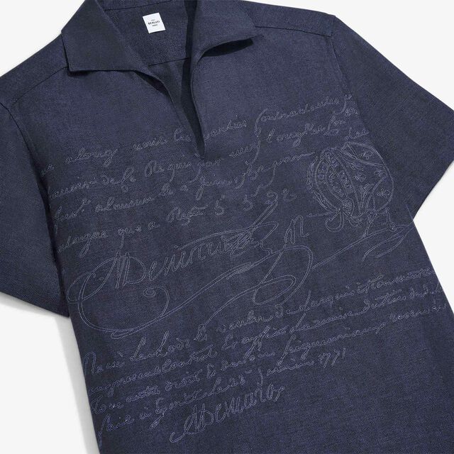 Linen Scritto Short Sleeved Vareuse, SHADES OF BLUE  , hi-res 7