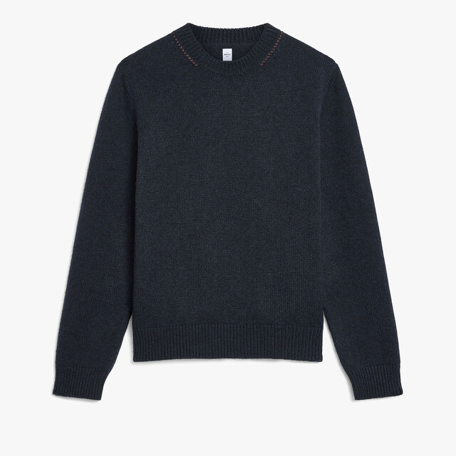 Leather Braiding Crewneck, COLD NIGHT BLUE, hi-res 1