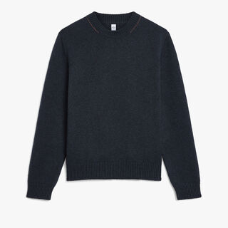 Leather Braiding Crewneck, COLD NIGHT BLUE, hi-res