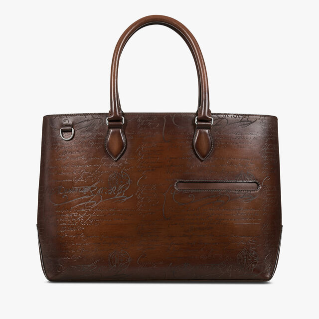 Toujours Scritto Leather Tote Bag, CACAO INTENSO, hi-res 1