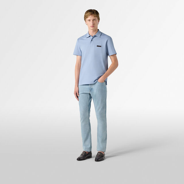 Classic Pique Leather Tab Polo, PALE BLUE, hi-res 4