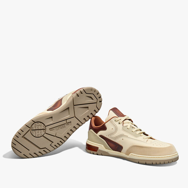 Sneaker Playoff En Cuir Scritto, OFF WHITE & CACAO INTENSO, hi-res 4