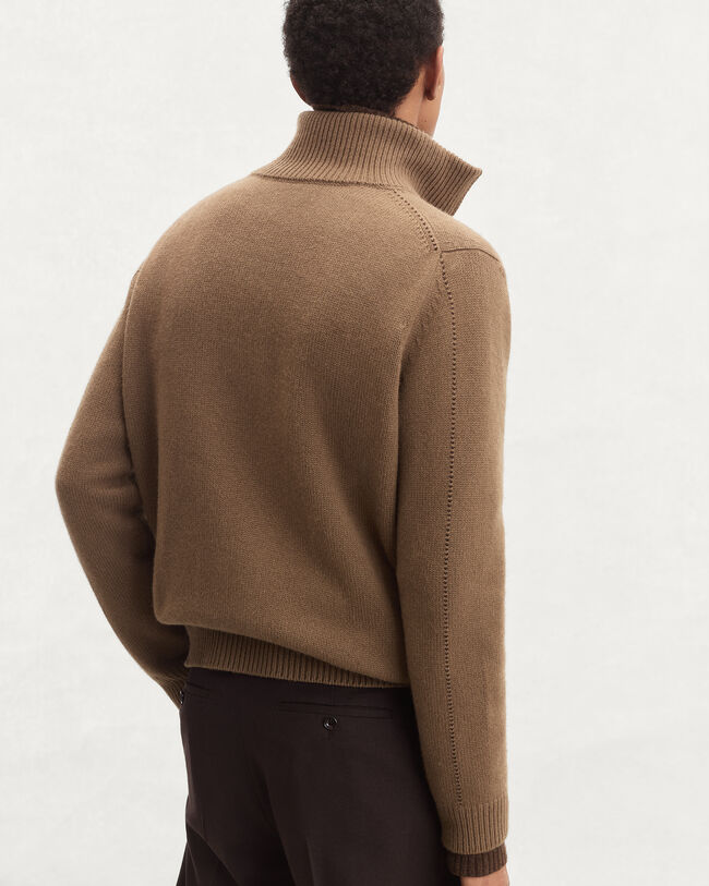 Leather Braiding Half-Zip, Walnut, hi-res