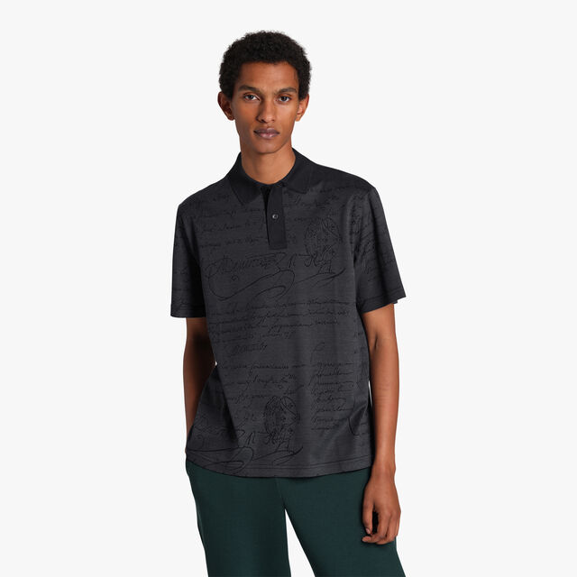 All Over Scritto Jacquard Polo, DUSTY BLUE, hi-res 2