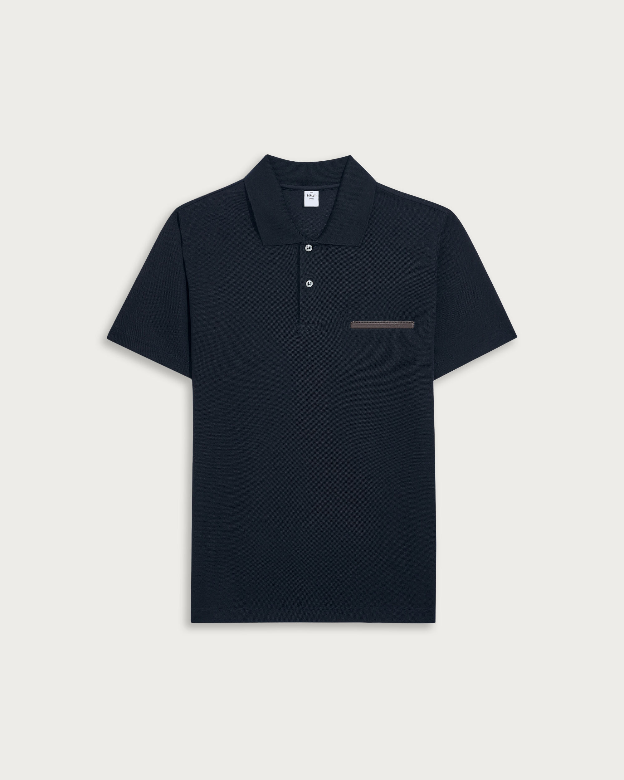 Pocket Polo with Leather Detail, Marine, hi-res