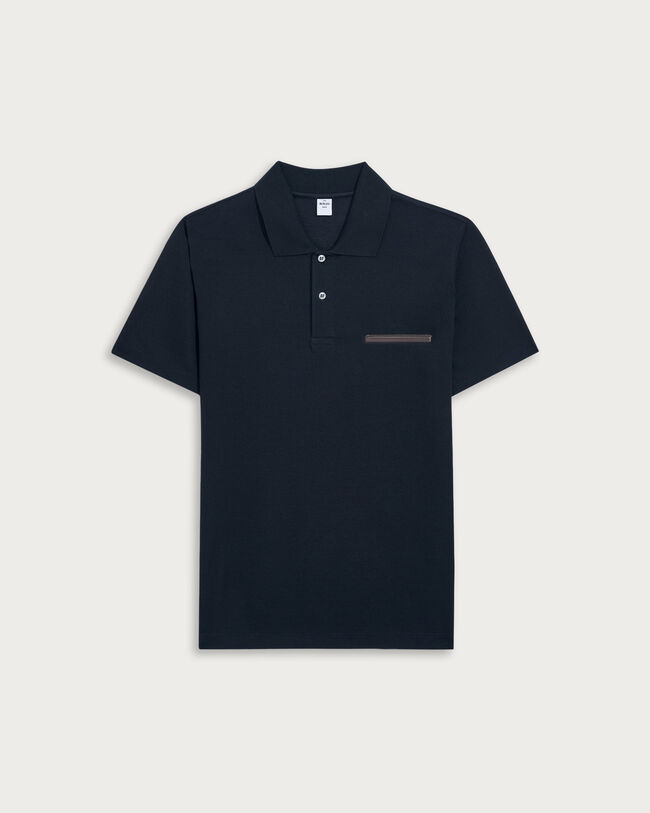 Pocket Polo with Leather Detail, Marine, hi-res
