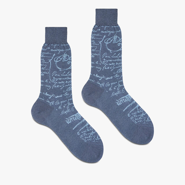Cotton Scritto Socks, BLEU CIEL, hi-res 2