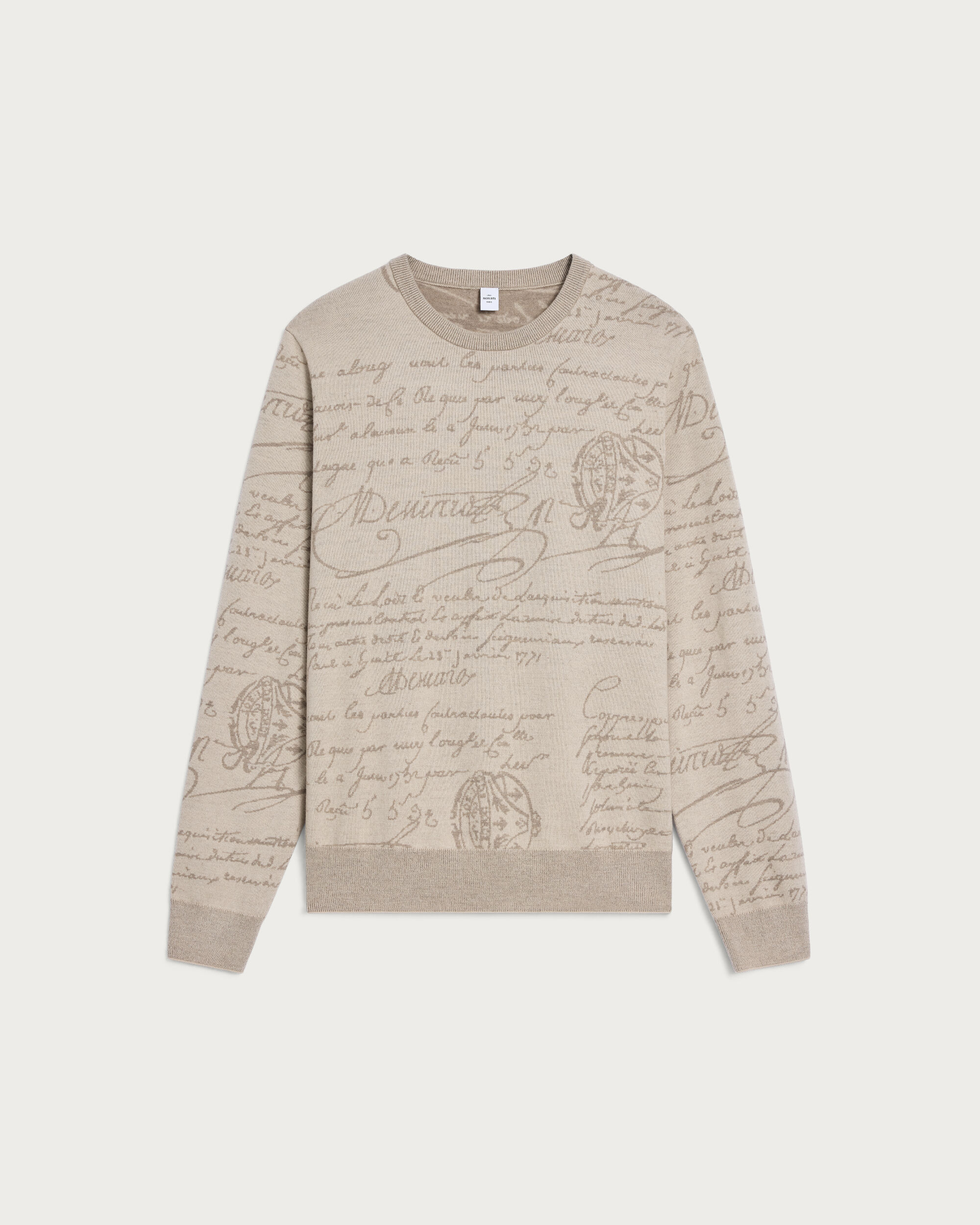 Scritto Pattern Crewneck, Woolly Beige, hi-res