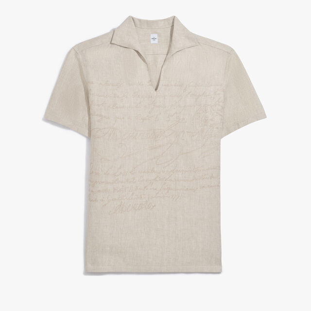 Linen Scritto Short Sleeved Vareuse, SHADES OF BEIGE , hi-res 1