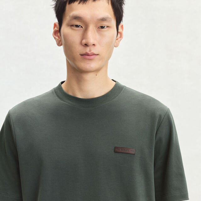 Leather Tab T-shirt, DARK GREEN, hi-res 2