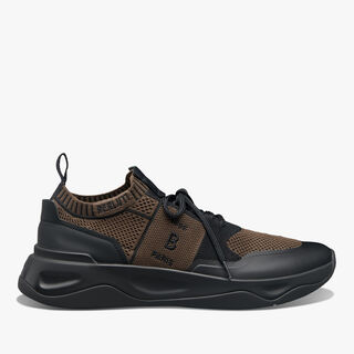 Shadow Rubber Coated Knit And Calf Leather Sneaker, BROWN/BLACK, hi-res