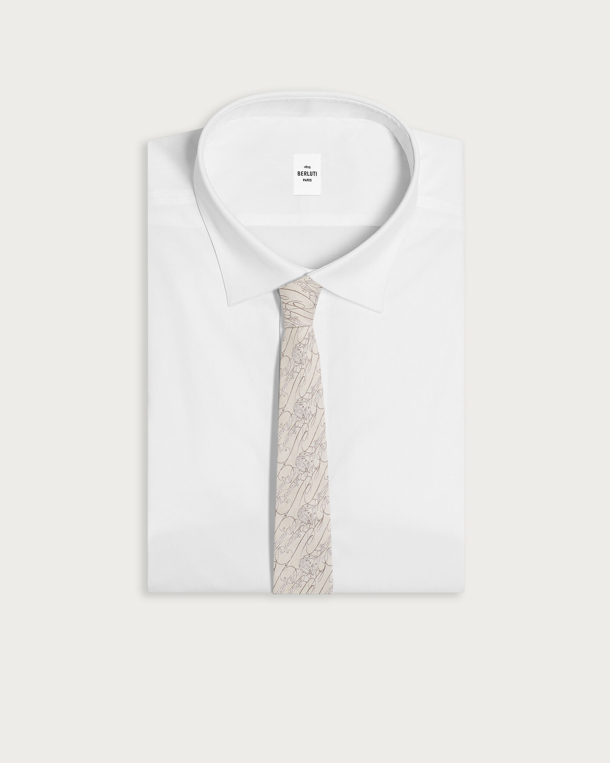 Herringbone Scritto Pattern Tie, Natural Beige, hi-res
