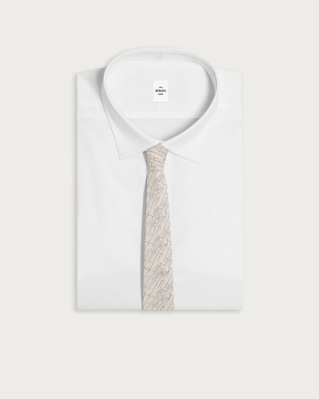 Herringbone Scritto Pattern Tie, Natural Beige, hi-res