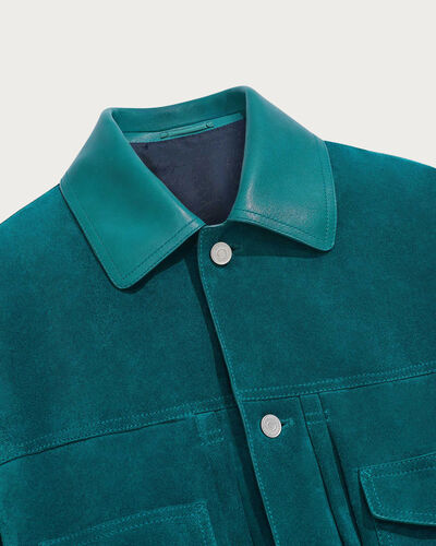 Suede Denim Jacket, Dark Teal Blue, hi-res
