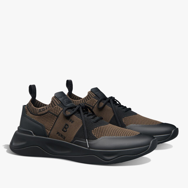 Shadow Rubber Coated Knit And Calf Leather Sneaker, BROWN/BLACK, hi-res 2