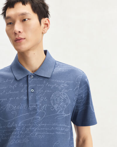 Scritto Pattern Piqué Polo, Nile Blue, hi-res