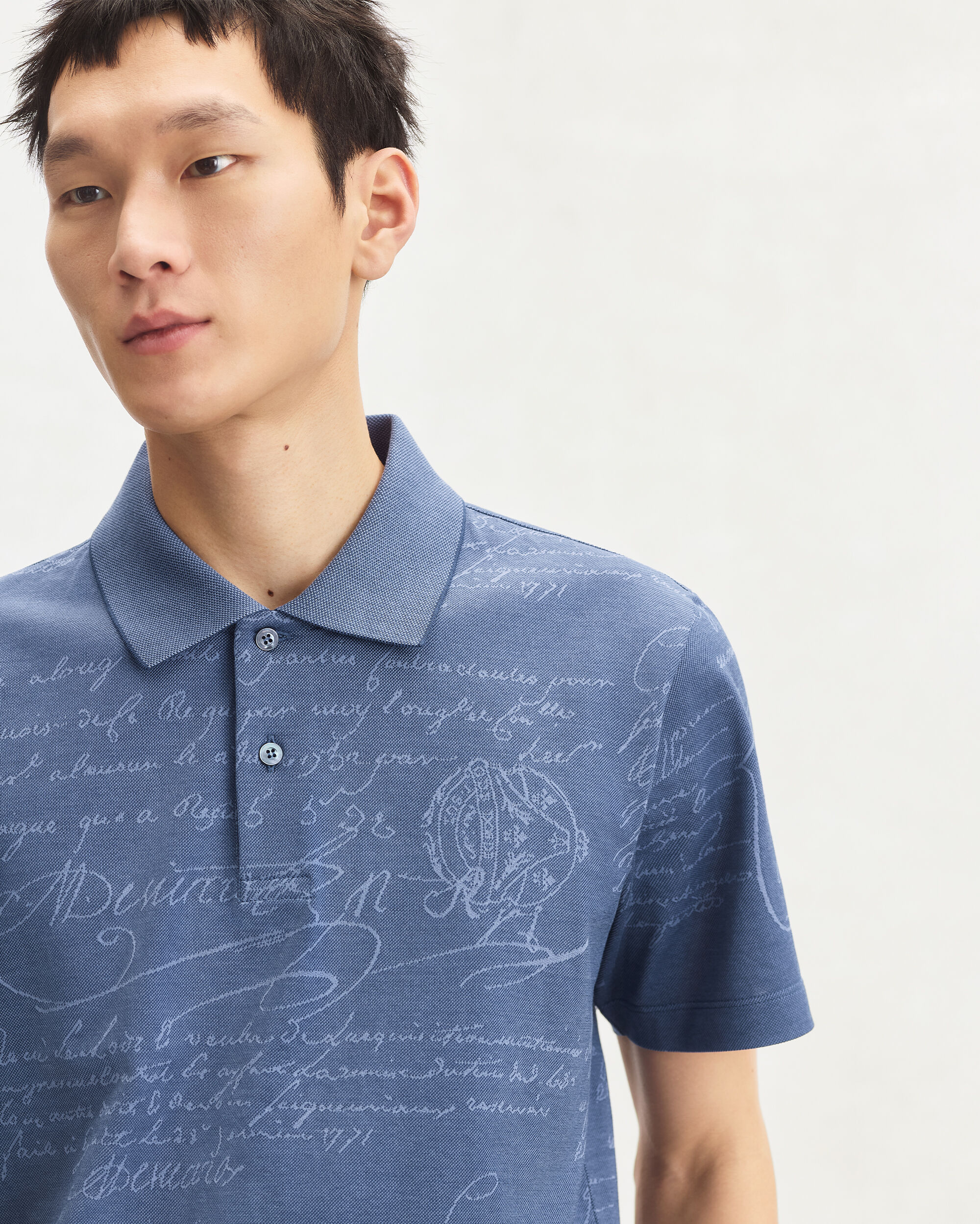 Scritto Pattern Piqué Polo, Nile Blue, hi-res