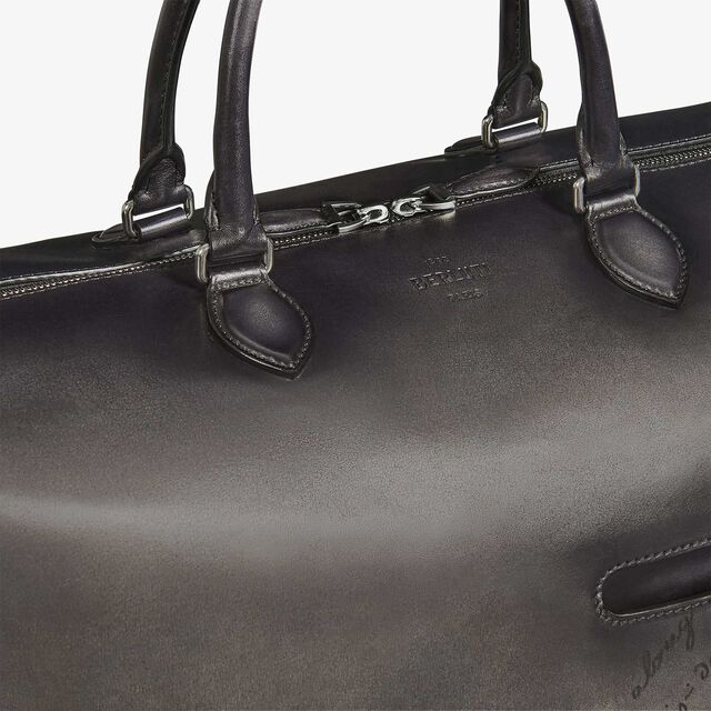Toujours Soft Zipped Bag Scritto Leather Travel Bag, NERO GRIGIO, hi-res 7