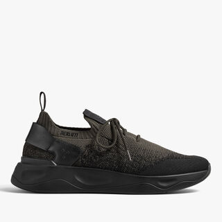 Shadow Scritto Knit And Lagoon Calf Sneaker, GRADIANT DARK BLACK + GREEN, hi-res