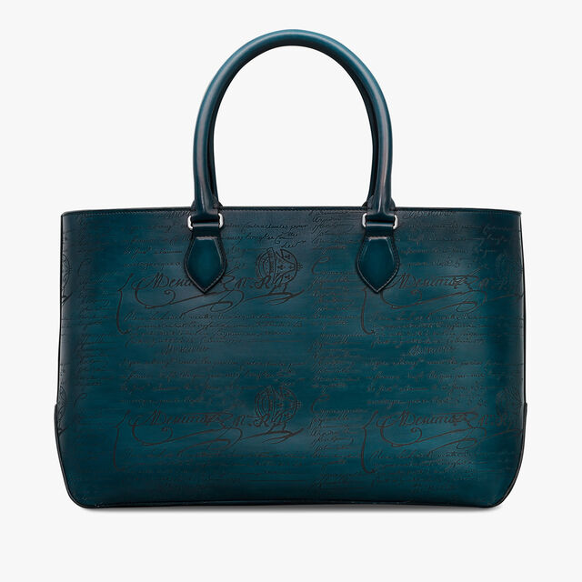 Toujours Scritto Leather Tote Bag, STEEL BLUE, hi-res 3