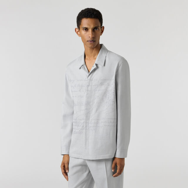Embroidered Scritto Overshirt, SPRING BLUE , hi-res 3