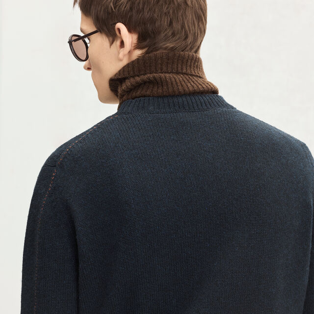 Leather Braiding Crewneck, COLD NIGHT BLUE, hi-res 3