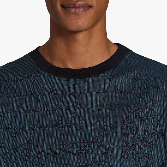 All Over Scritto Jacquard T-Shirt, DUSTY BLUE, hi-res 5