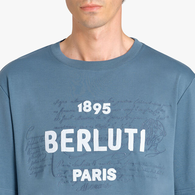 T-Shirt À Logo Et Broderie Scritto, STORM BLUE, hi-res 5