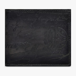 Makore Scritto Leather Compact Wallet, NERO GRIGIO, hi-res