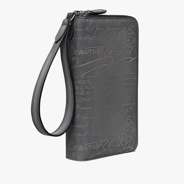 Tali Scritto Leather Long Zipped Wallet, LIGHT ALUMINIO, hi-res 3