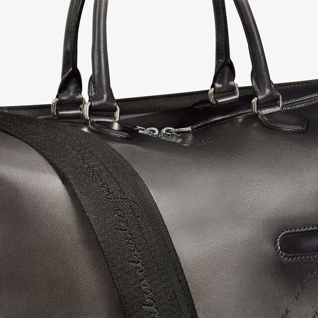 Toujours Soft Zipped Bag Scritto Leather Travel Bag, NERO GRIGIO, hi-res 6