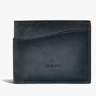 Makore Slim Gradiant Scritto Leather Compact Wallet, BLU MINERALE, hi-res