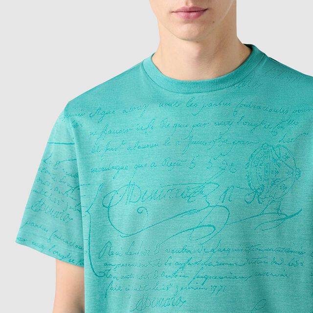 T-Shirt En Jacquard Scritto, AQUA GREEN, hi-res 5