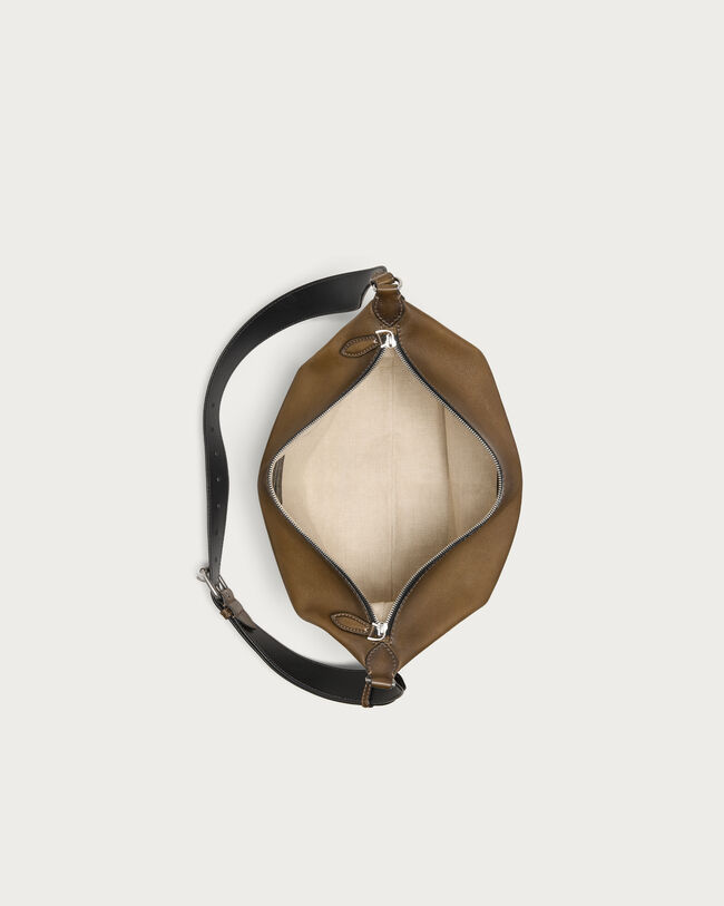 Toujours Soft Zipped Hobo Messenger, Dark Kaki, hi-res