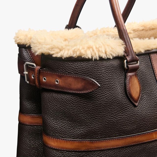 Toujours XL Deer Skin And Shearling Tote Bag, CACAO INTENSO + DARK BROWN, hi-res 6