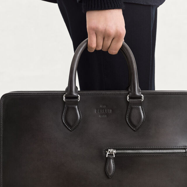 Deux Jours Leather Briefcase, NERO GRIGIO, hi-res 4