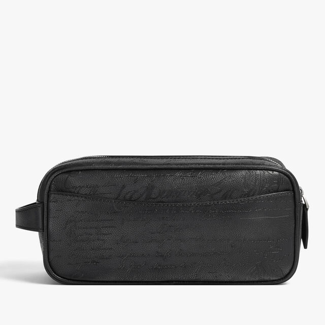 Formula 1003 Zipped Pouch In Scritto Leather, NERO GRIGIO, hi-res 1