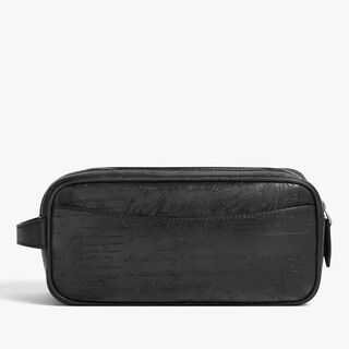 Formula 1003 Zipped Pouch In Scritto Leather, NERO GRIGIO, hi-res