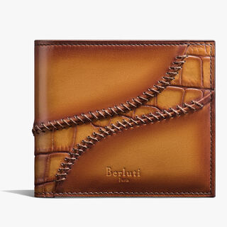 Makore Leather And Alligator Leather Compact Wallet, ICE GOLD, hi-res