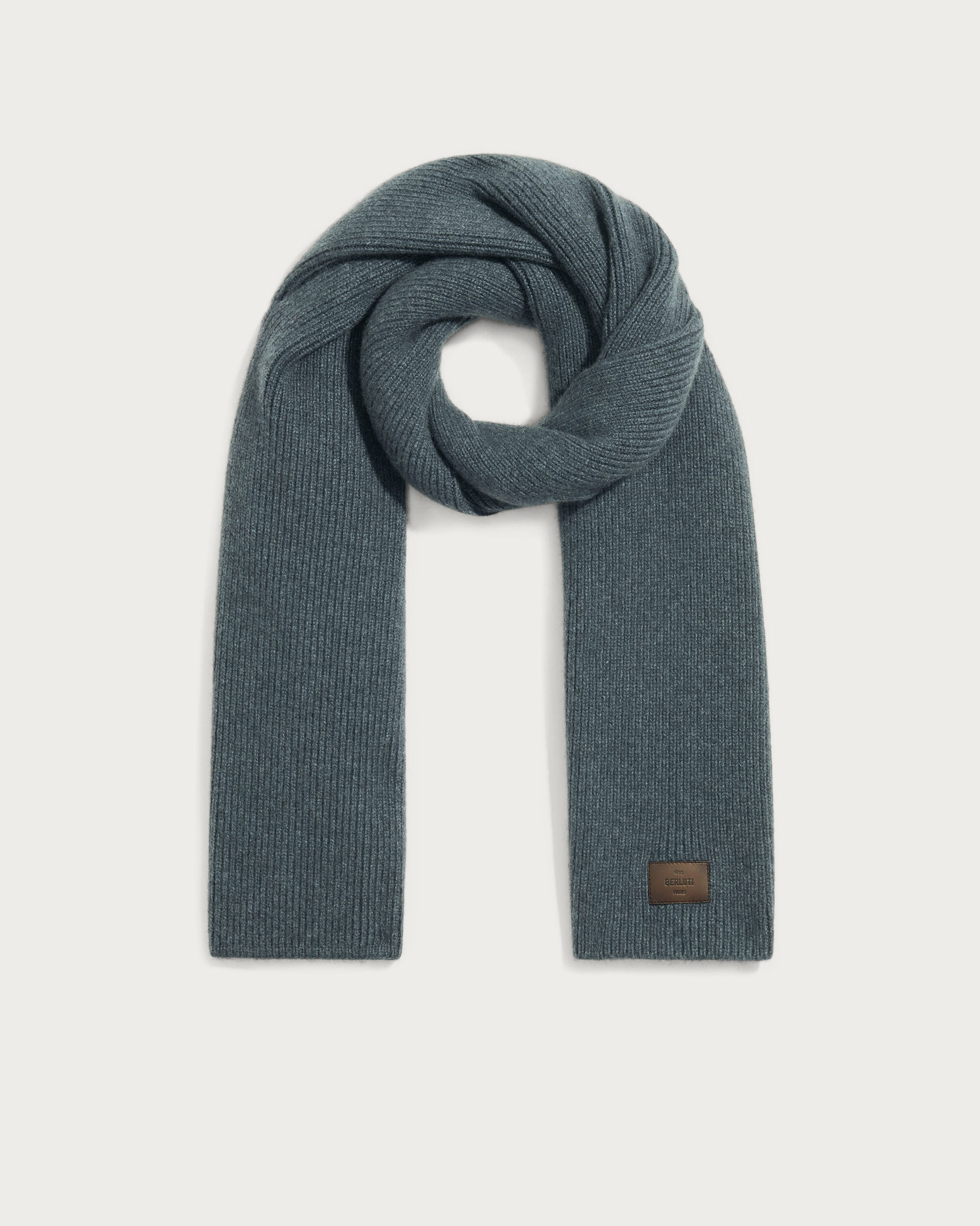 Scarf with Leather Detail, Deep Emrald Blue, hi-res