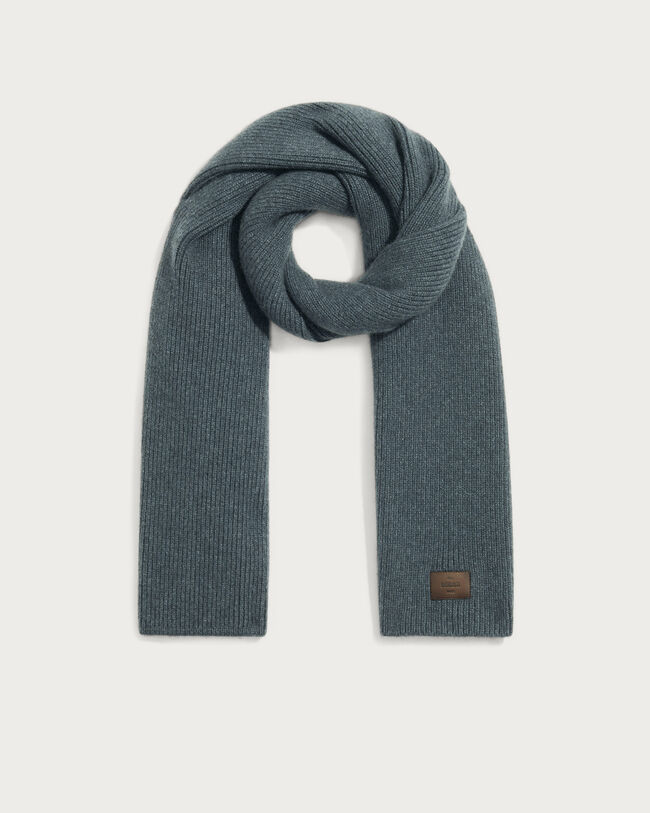 Scarf with Leather Detail, Deep Emrald Blue, hi-res