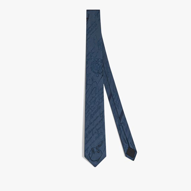 Silk Scritto Tie, DARK DUSTY BLUE, hi-res 1