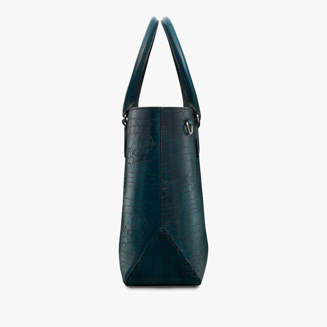 Toujours Scritto Leather Tote Bag, STEEL BLUE, hi-res 4