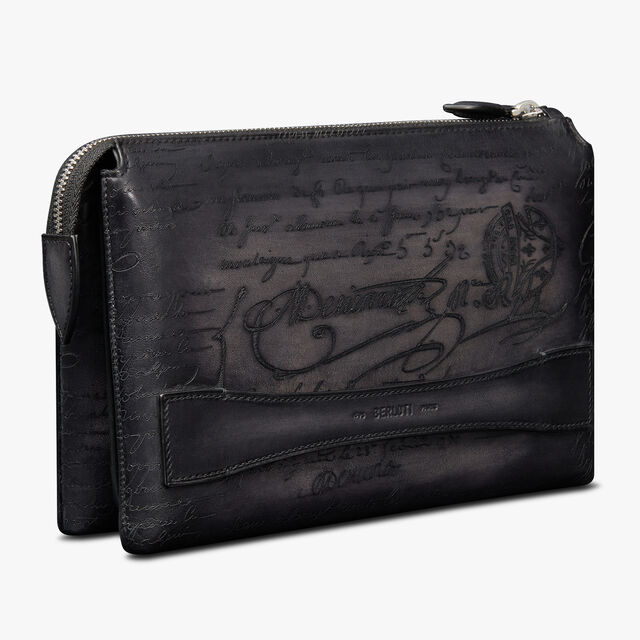 Pochette Zippée Tersio En Cuir Scritto, NERO GRIGIO, hi-res 3