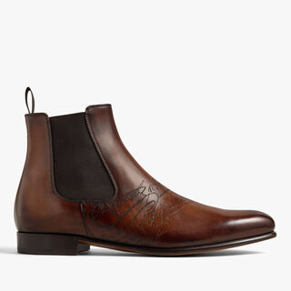Cursive Galet Scritto Leather Boot, EBANO, hi-res