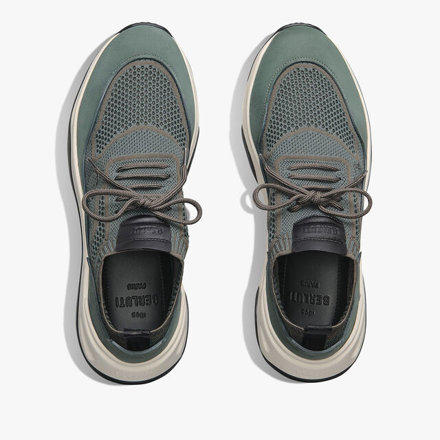 Shadow Scritto Knit And Nubuck Leather Sneaker, STORM GREEN, hi-res 3