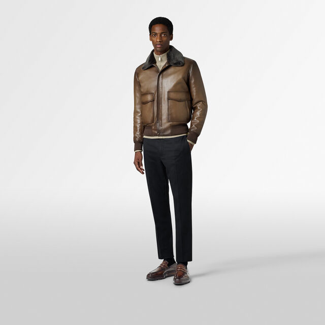 Patina Flight Jacket with Shearling Collar, DEEP SEPIA, hi-res 4