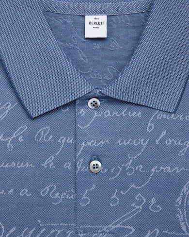 Scritto Pattern Piqué Polo, Nile Blue, hi-res