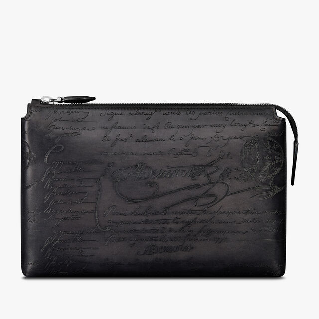 Pochette Zippée Tersio En Cuir Scritto, NERO GRIGIO, hi-res 2